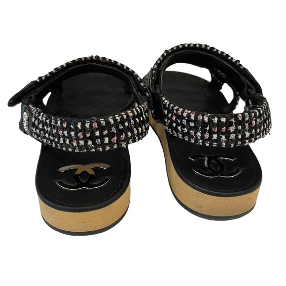 Chanel Sequin Tweed Crystal CC Dad Sandals - Picture 4 of 14
